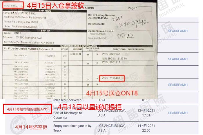 到美國ONT8多少天，尾端卡派提柜到入倉2天時效