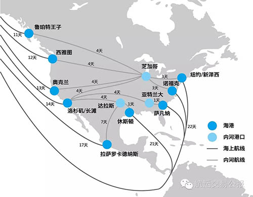 國(guó)內(nèi)到美東經(jīng)過(guò)巴拿馬運(yùn)河航線圖