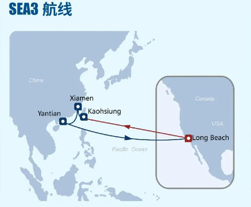 中遠海運美西快線SEA3航線圖