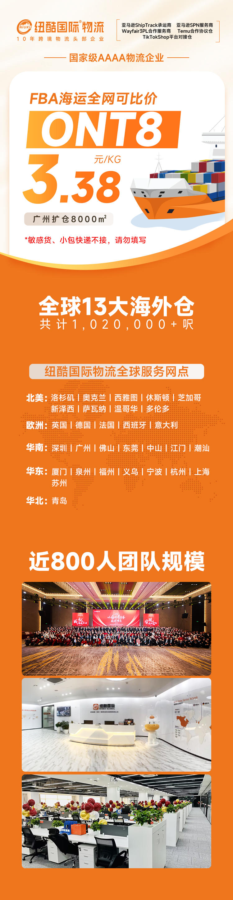 紐酷國際廣州新倉增至8000m2活動(dòng)：ONT8  3.38元/KG